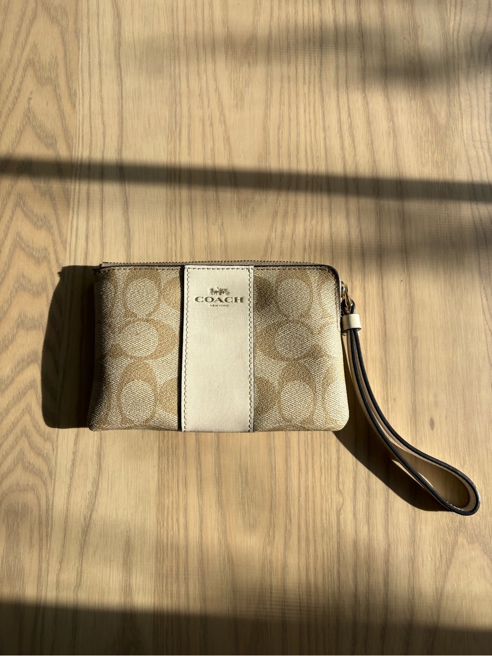 Coach Khaki and Cream Signature Wristlet